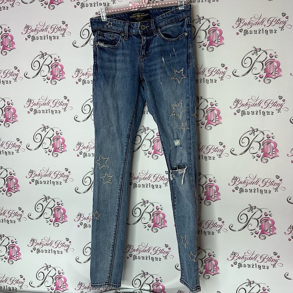 Lucky Brand pants stars embroidered Distressed Style star print lucky 🍀 jeans